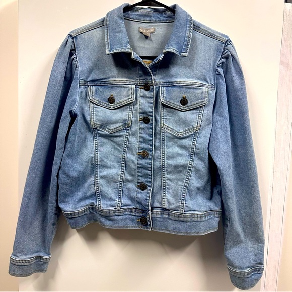 Falls Creek Denim Button Up Puff Shoulder Blue Jean Jacket With Pockets Large - Picture 7 of 10